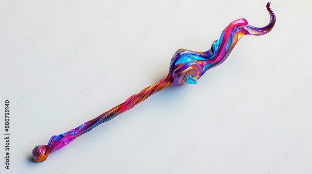 3D Vibrant Modern Art Illustration of a Magical Wizard's Staff on White Background 3D Vibrant Modern Art Illustration of a Magical Wizard's Staff on White Background