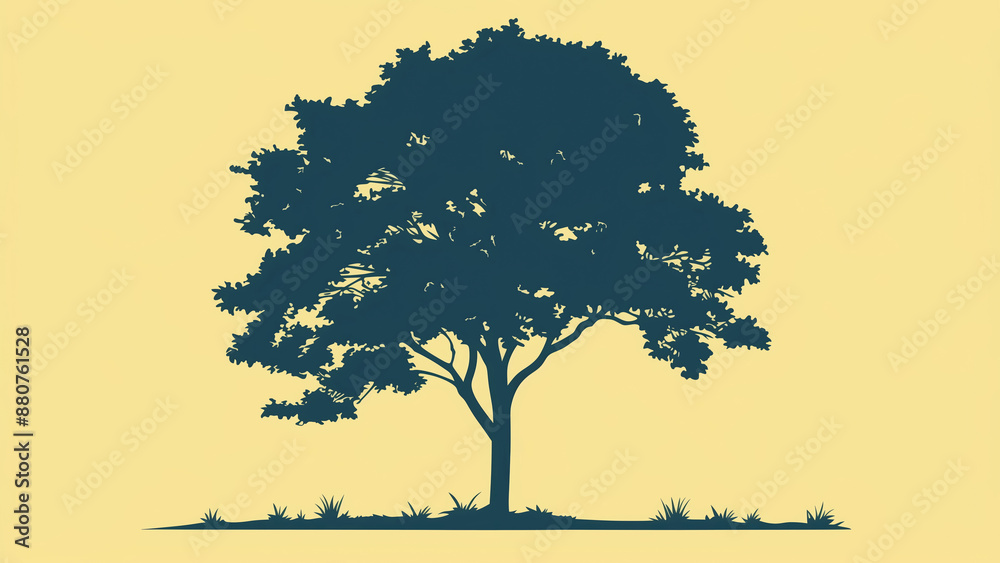 Fototapeta premium Silhouette of Tree on Yellow Background for Nature Design Projects, Minimalistic Arbor Illustration Perfect for Seasonal and Environmental Themes, Ideal for Posters