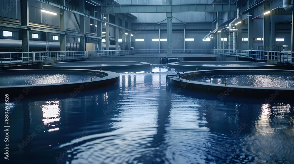 Large Blue Industrial Wastewater Treatment Tanks with Clean Purified Water Large Blue Industrial Wastewater Treatment Tanks with Clean Purified Water