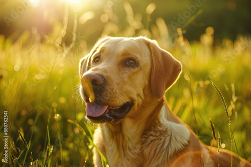 Yellow Labrador: Adorable Pet Dog Enjoying the Park in a Field photo