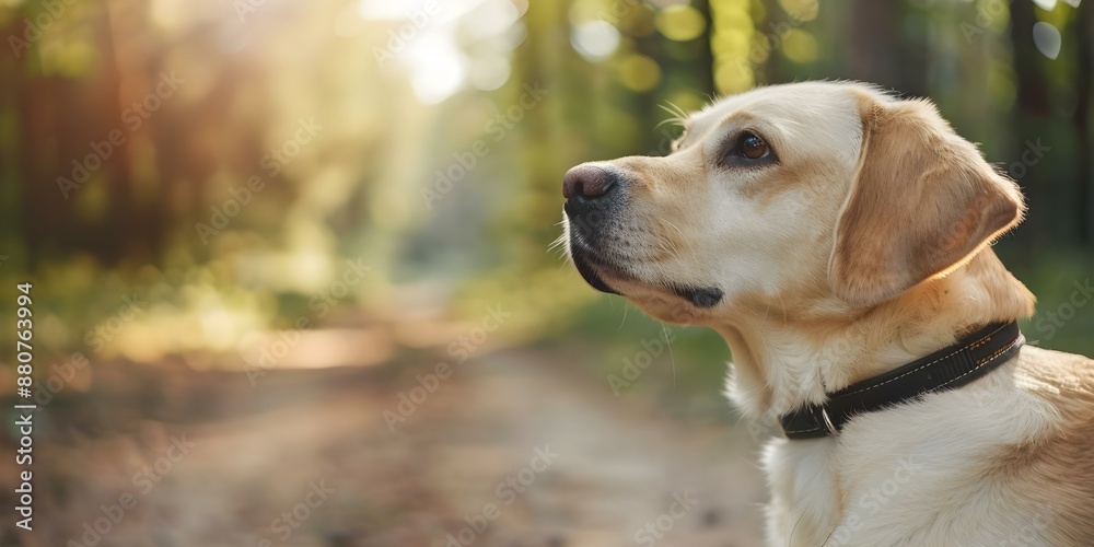 GPS pet trackers ensure pet safety in forests with location tracking technology. Concept Pet safety, GPS technology, Forest, Location tracking, Pet trackers GPS pet trackers ensure pet safety in forests with location tracking technology. Concept Pet safety, GPS technology, Forest, Location tracking, Pet trackers