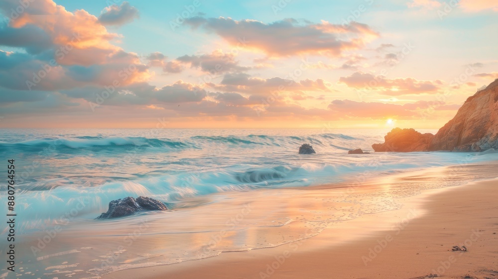 Sunset Ocean Waves Crashing on Beach. Sunset Ocean Waves Crashing on Beach.
