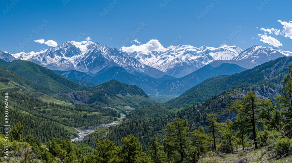 Majestic Mountain Range with Snow-capped Peaks. Majestic Mountain Range with Snow-capped Peaks.