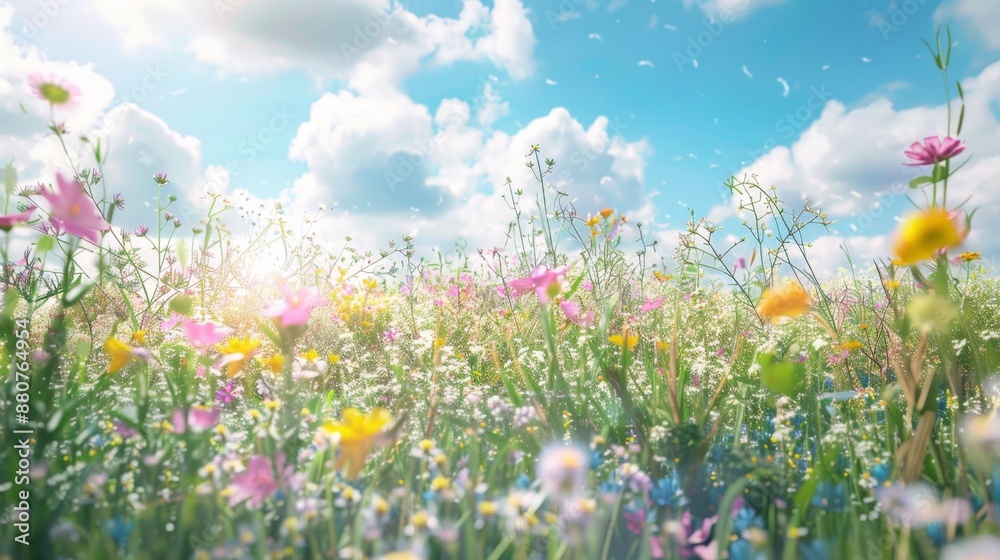 Wildflowers in a Meadow with a Sunny Sky. Wildflowers in a Meadow with a Sunny Sky.