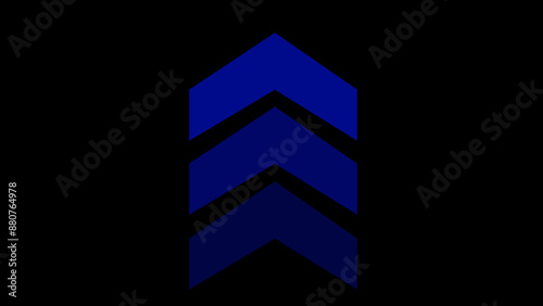 Animation of sweep  arrow icon, upward  and transparent with black background with blue swipe up pointing  arrow icon. Up direction animated arrow .