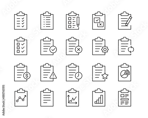 Clipboard Icons - Vector Line. Editable Stroke.