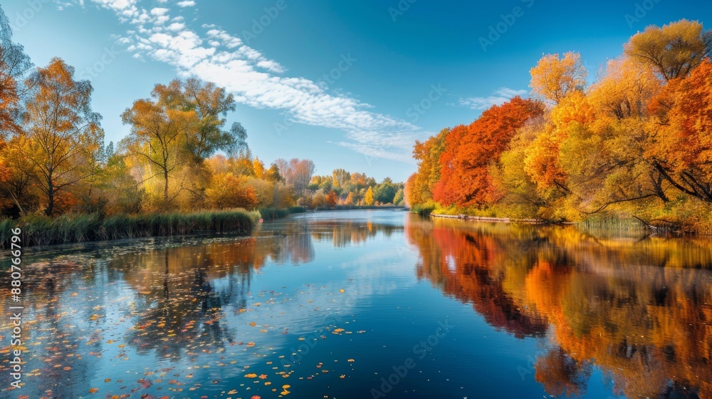 Autumn Reflections in a Calm River. Autumn Reflections in a Calm River.