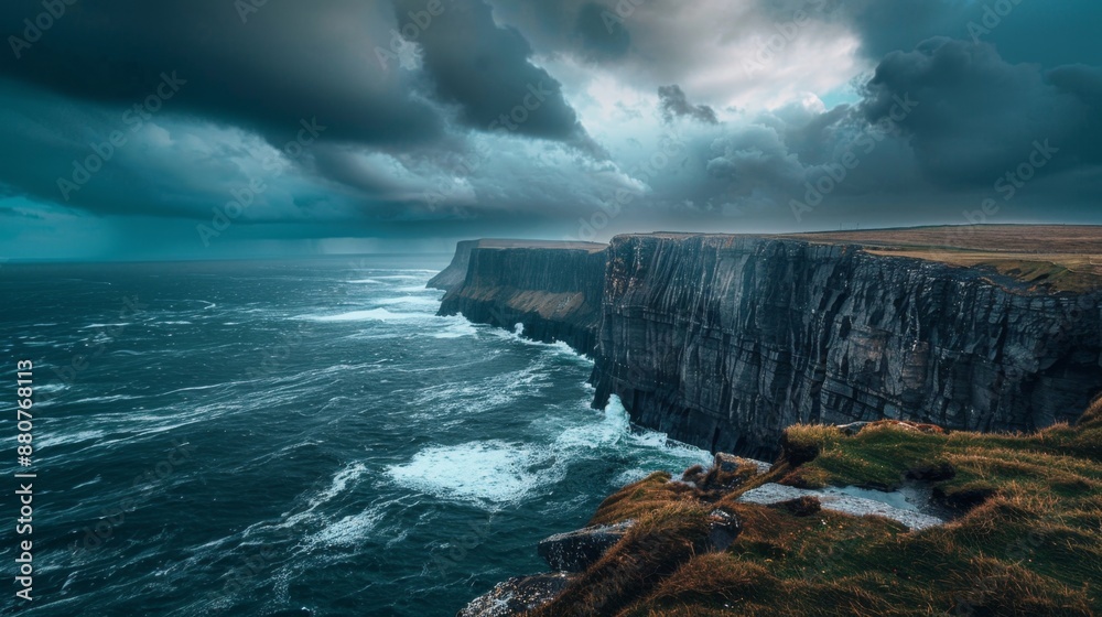 Naklejka premium Dramatic Cliffs and Stormy Sea.