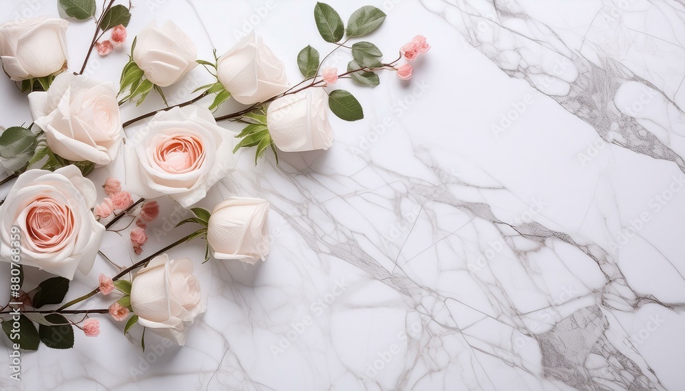 Elegant Contrast: Scattered Roses on White Carrara Marble Elegant Contrast: Scattered Roses on White Carrara Marble