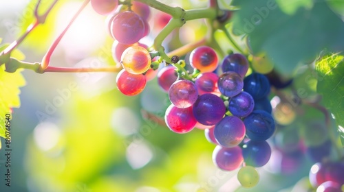 Ripe Grapes Hanging on a Vine in Sunlight