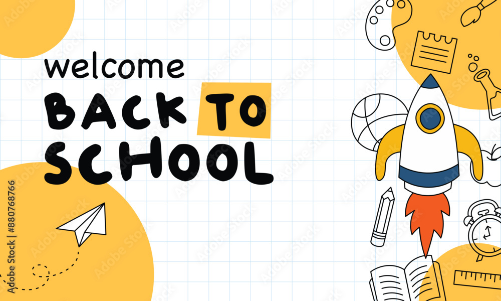 Back to School Vector Illustration on Grid Background with Editable Stroke Back to School Vector Illustration on Grid Background with Editable Stroke