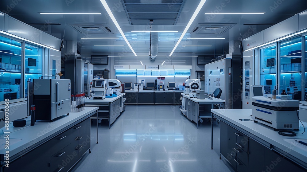 Modern Oncology Research Lab with High Tech Equipment and Sterile Workbench