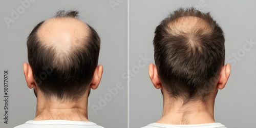 Scalp alopecia treatment progress comparison with hair regrowth visualized before and after. Concept Hair Regrowth Progress, Scalp Alopecia Treatment, Before and After Comparison, Visual Results