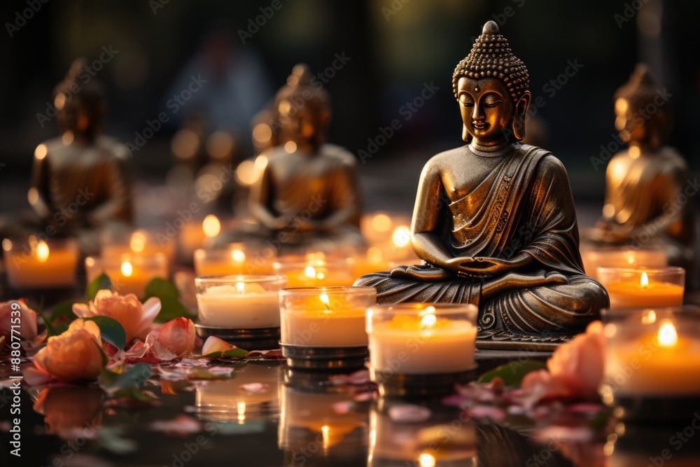 Mahavir jayanti bronze Buddha figure sacred deity statuette peace and tranquilit, generative IA