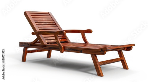 A wooden chaise lounger placed on a clean white background