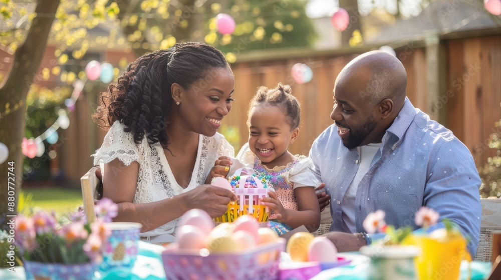 A african american family celebrates Easter with an egg hunt in their backyard A african american family celebrates Easter with an egg hunt in their backyard