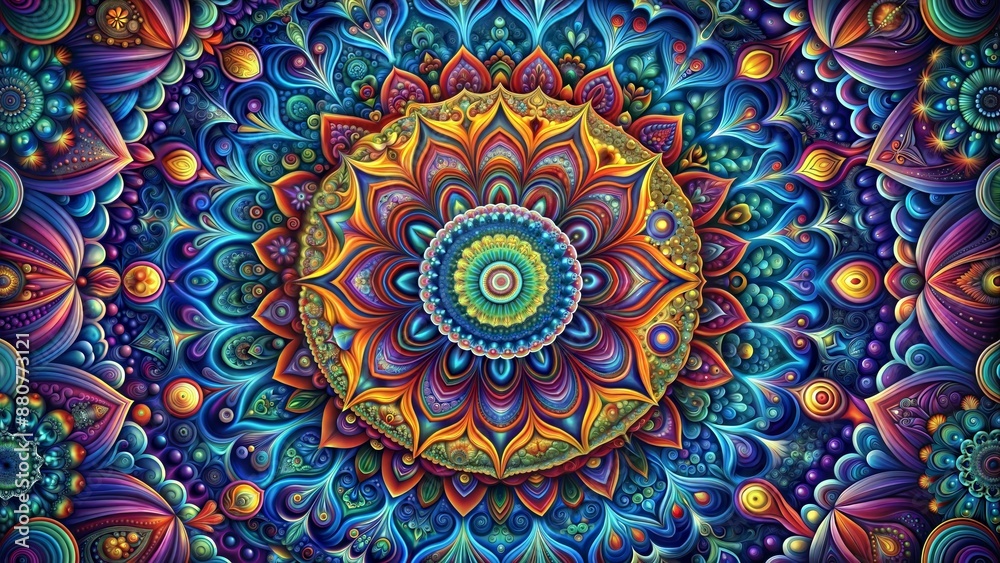 A colorful flower with many petals is the main focus of the image A colorful flower with many petals is the main focus of the image
