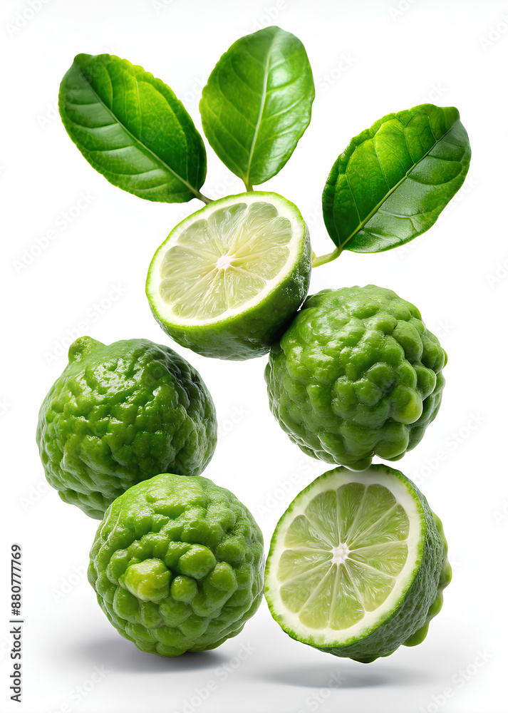 Obraz premium Falling Bergamot cut white background