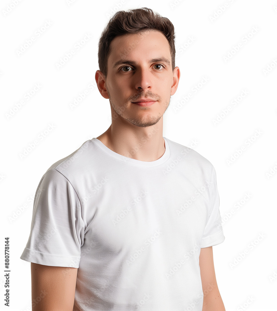 Guy in basic white t-shirt isolated on a white background. Guy in basic white t-shirt isolated on a white background.