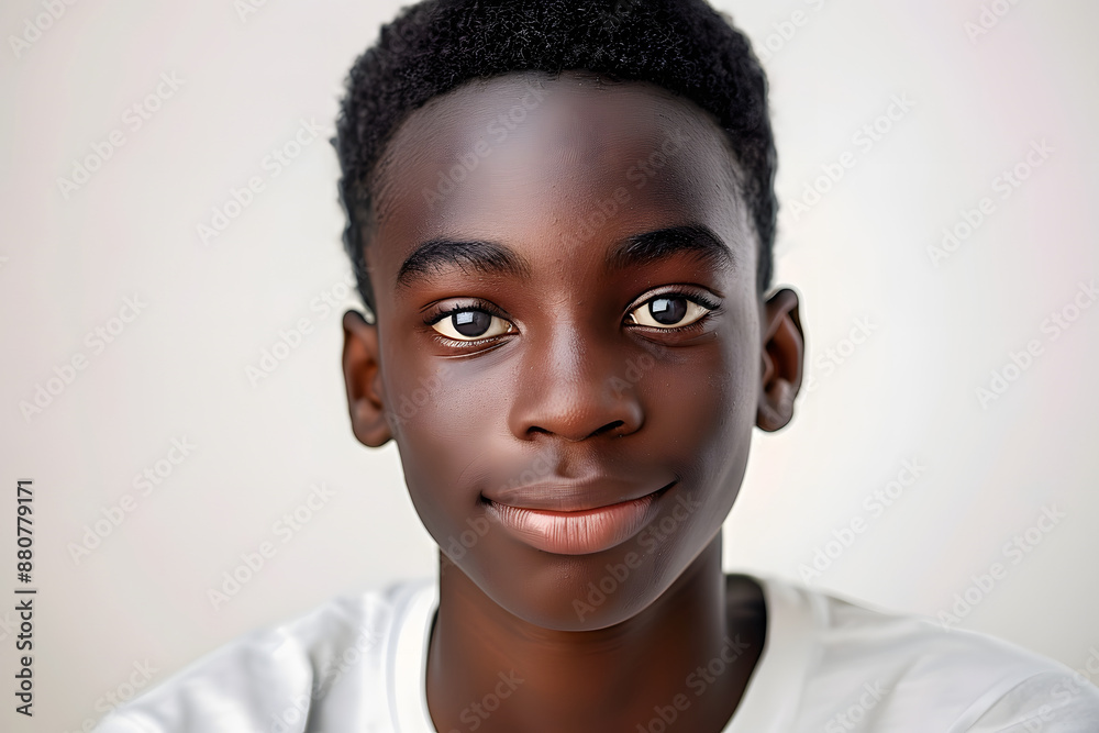 Portrait of a happy cheerful serious, troubled African American teenager guy with perfect skin, white background, banner. Portrait of a happy cheerful serious, troubled African American teenager guy with perfect skin, white background, banner.