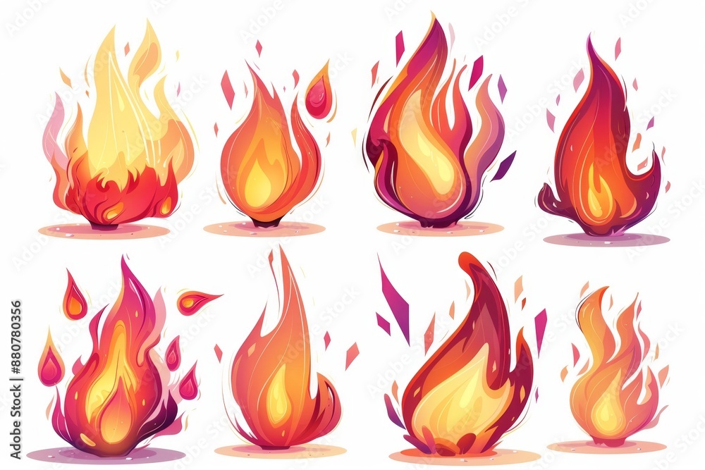 Set of cartoon fire and flames isolated on white background Set of cartoon fire and flames isolated on white background