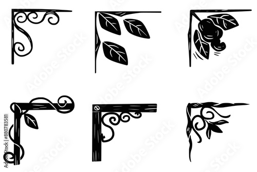 Corner design. Set of ornamental corners in woodcut style. rustic, vector illustration