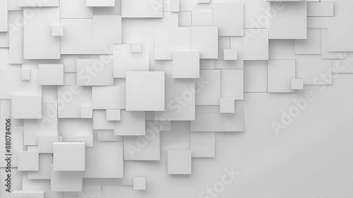 White background with a geometric square pattern