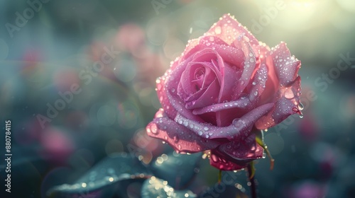 Rose with raindrop and bokeh background with copy space