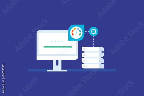 Server speed test, Server loading speed, Website fast loading speed, Website speed optimization for collection. Vector illustration.