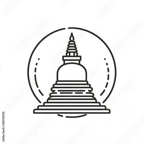 AI Generate of Simple design of One Line Icon Depicting of Buddha's Stupa, Isolated in White