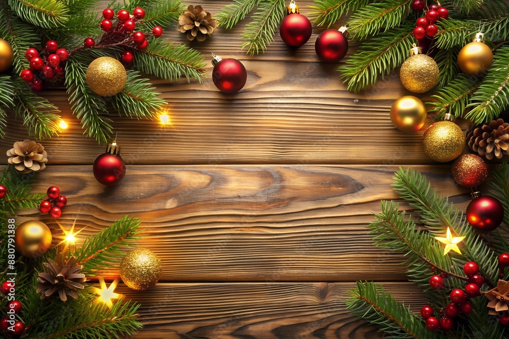 christmas background with fir branches and balls
