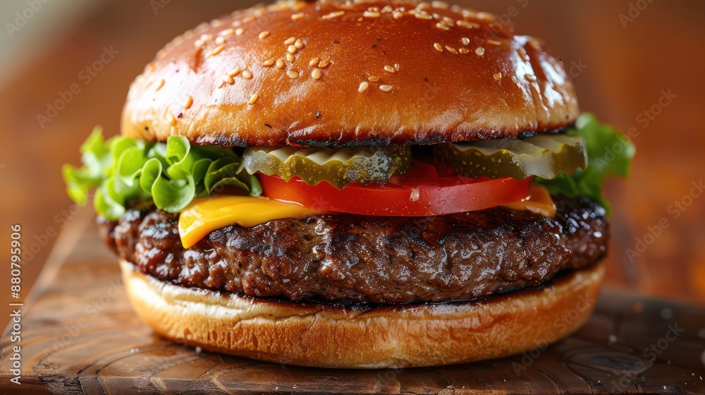 A burger with a tomato and lettuce on top A burger with a tomato and lettuce on top