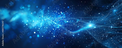 Blue science technology light glowing particles background, Generative AI