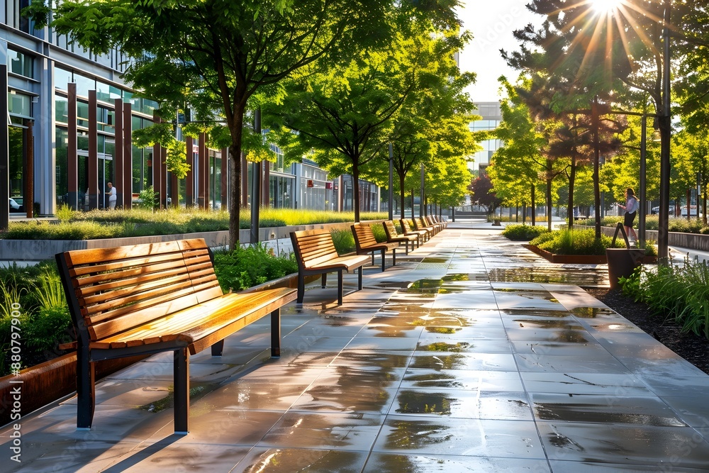 Antimicrobial Concrete Sealers in Sunlit Urban Public Spaces with Benches and Lush Greenery Antimicrobial Concrete Sealers in Sunlit Urban Public Spaces with Benches and Lush Greenery