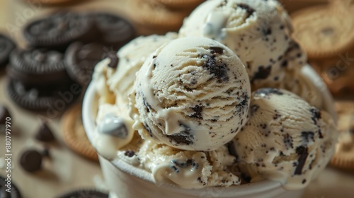 A bowl of ice cream with cookies on top