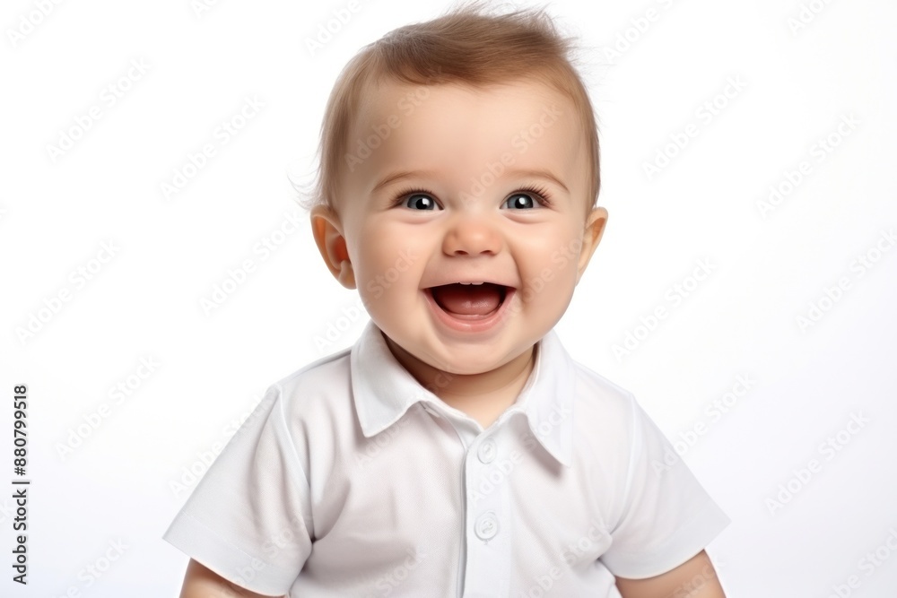 Happy excited adorable laughing amused cute baby on a white background Happy excited adorable laughing amused cute baby on a white background