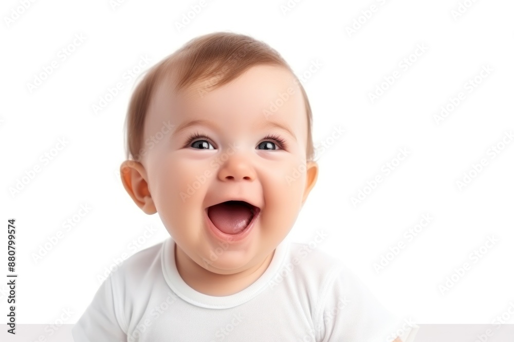 Happy excited adorable laughing amused cute baby on a white background Happy excited adorable laughing amused cute baby on a white background