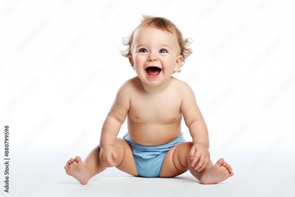 Happy excited adorable laughing amused cute baby on a white background Happy excited adorable laughing amused cute baby on a white background