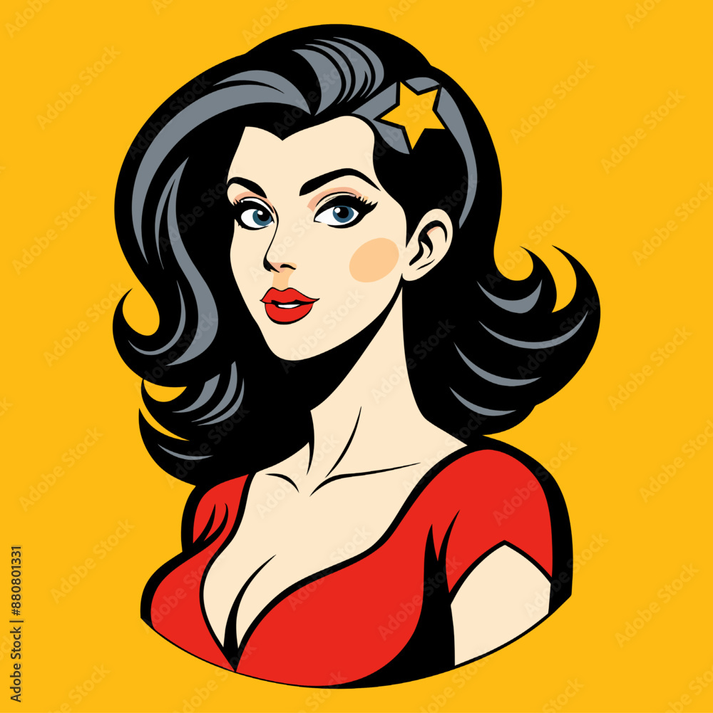 Beautiful girl in a red dress. Vector illustration on a yellow background. Beautiful girl in a red dress. Vector illustration on a yellow background.