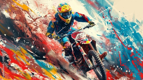 Motocross Rider in Motion, Abstract Art