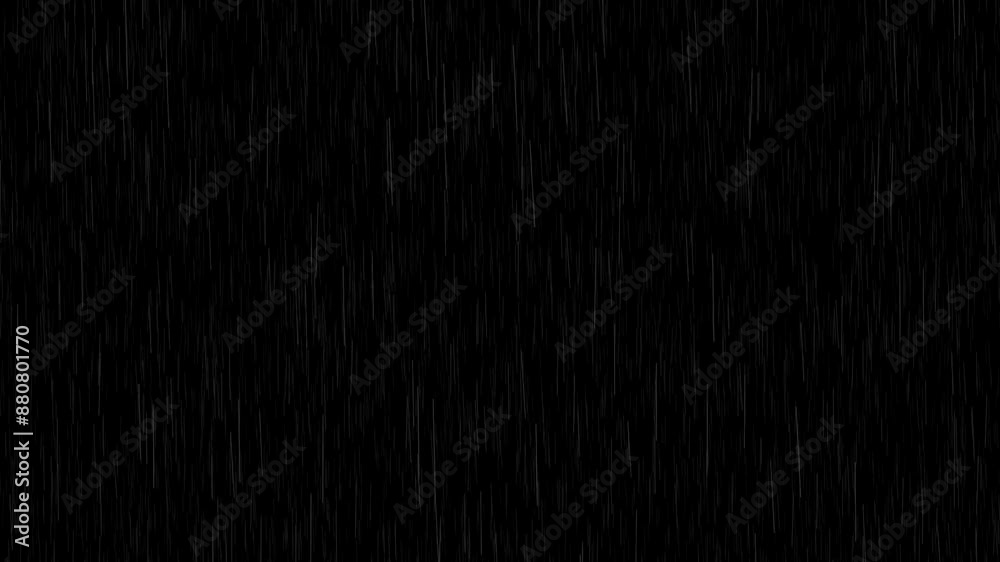 Heavy rain with lightning flash effect on loop Animation, black Background. heavy rain Drops Falling. Overcast weather rain and thunderstorm.  Rainy at night, Heavy Rainfall. Raining overlay at night