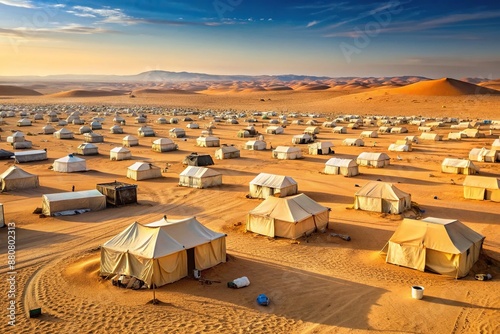 Imaginary vision of a huge desert refugee camp, vision, huge, refugee photo