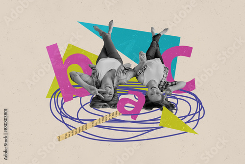 Foto Composite trend artwork sketch image photo collage of family bonding young mom s