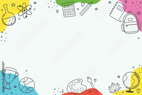 Colourful Back to School Sale background with hand drawn icons. Vector illustration