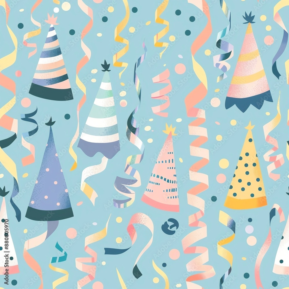 Birthday Party Hats with seamless pattern