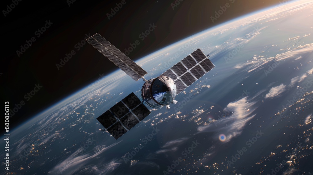 Fototapeta premium Fabrication of a space probe, precise crafting process for orbital deployment, blending engineering expertise with futuristic design