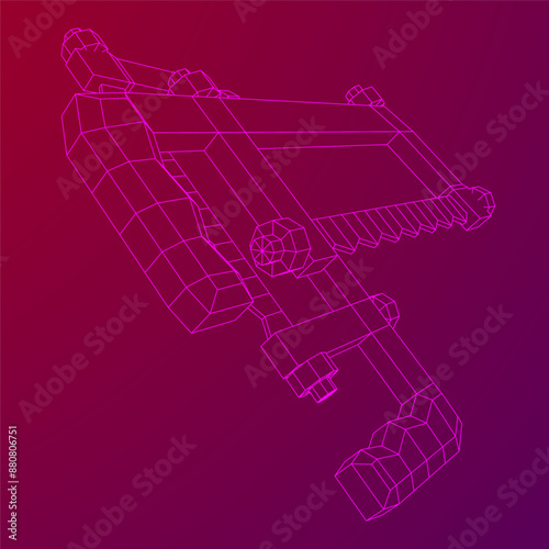 Hacksaw manual or Hand hacksaw. Wireframe low poly mesh vector illustration