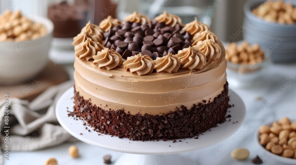 Peanut butter chocolate cake with a rich peanut butter frosting. Peanut butter chocolate cake with a rich peanut butter frosting.