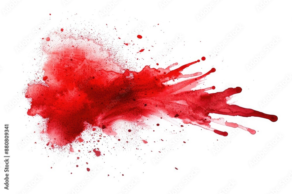 Close-up of vibrant red paint splatters on a clean white surface, ideal for creative projects and designs Close-up of vibrant red paint splatters on a clean white surface, ideal for creative projects and designs