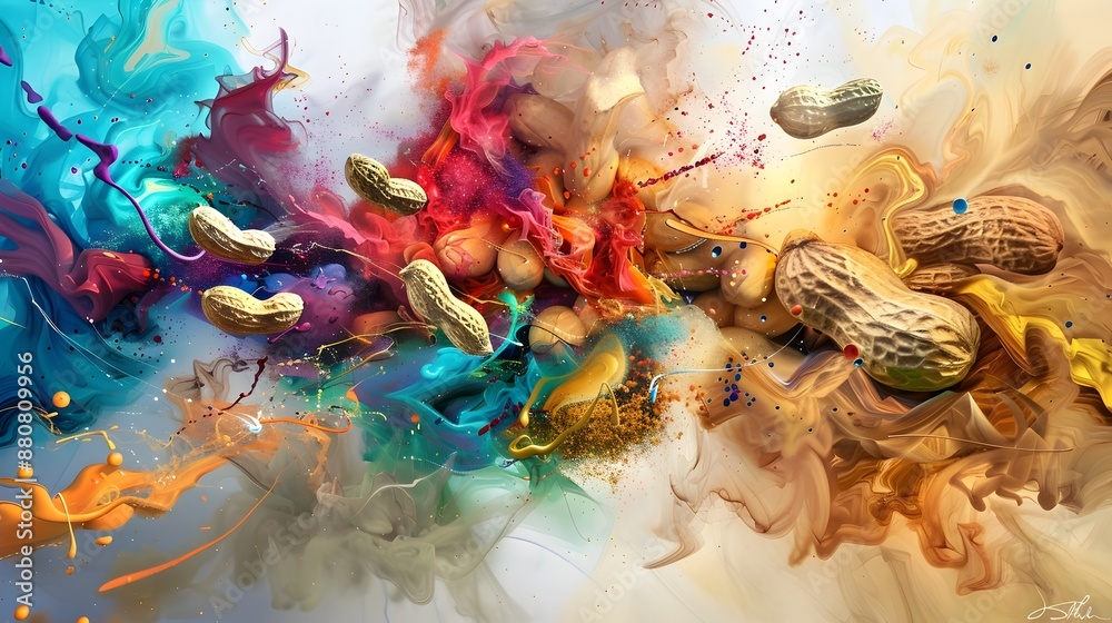 Fototapeta premium Explosive Peanut Textures Blending into a Parietal Lobe of Vibrant,Transcendent Imagery